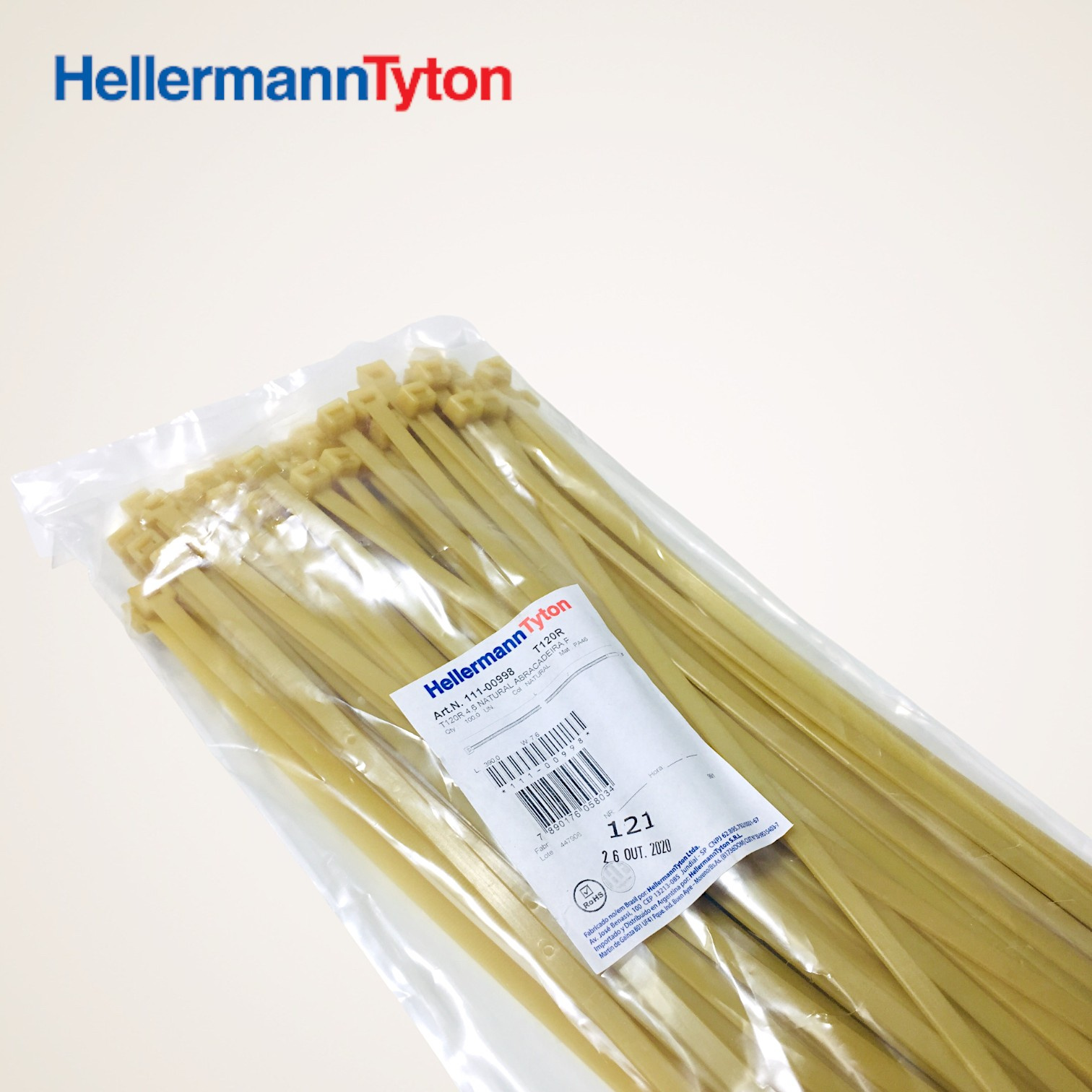 KIT ABRACADEIRAS NYLON ORIGINAL 390X7,6MM ALTA TEMPERATURA NATURAL - 111-00998 T120R - HELLERMANNTYTON